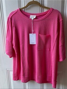 ANDREE BY UNIT Hot Pink Ribbed Pocket Top